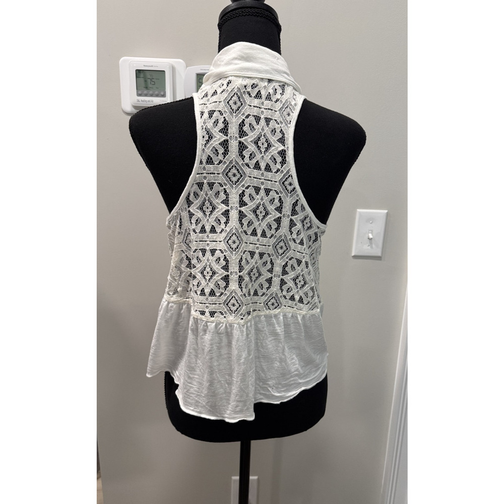 NWT Boho Aeropostale White Lace-Back Sleeveless Gauzy Button Shirt Peplum XS